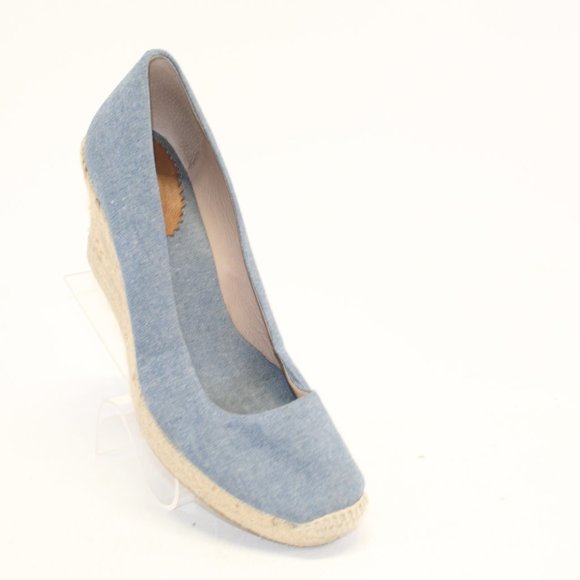 J. Crew Factory Shoes - J Crew Factory Blue Canvas Slip On Espadrille High Heel Wedges Shoes #127